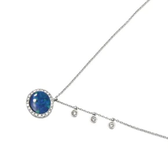 MEIRA T BLACK OPAL (most rare opal type) DIAMOND HALO NECKLACE 14K WHITE GOLD - Picture 7 of 7